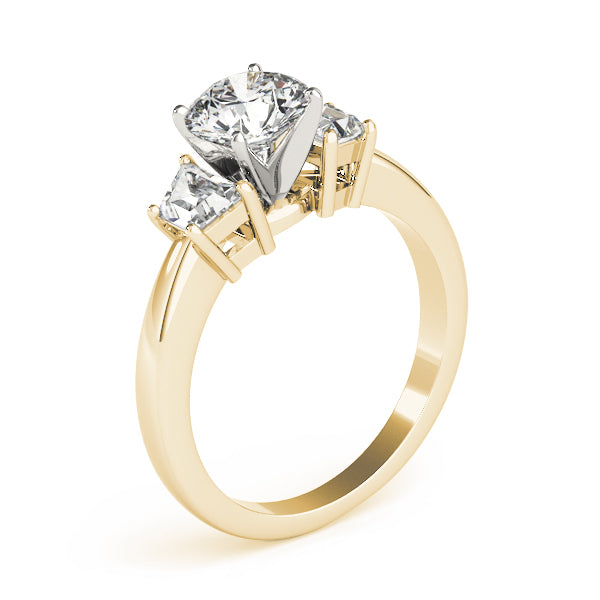 Refined Three-Stone Traps & Halfmoons Round Diamond Engagement Ring — 9K/18K Gold & Platinum
