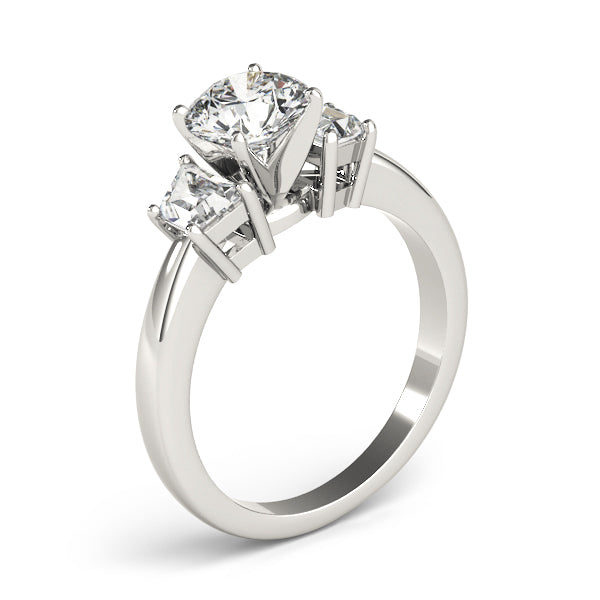 Refined Three-Stone Traps & Halfmoons Round Diamond Engagement Ring — 9K/18K Gold & Platinum