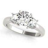 Refined Three-Stone Traps & Halfmoons Round Diamond Engagement Ring — 9K/18K Gold & Platinum