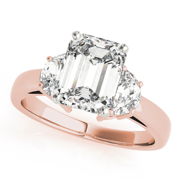 Iconic Three-Stone Traps & Halfmoons Round Diamond Engagement Ring — 9K/18K Gold & Platinum