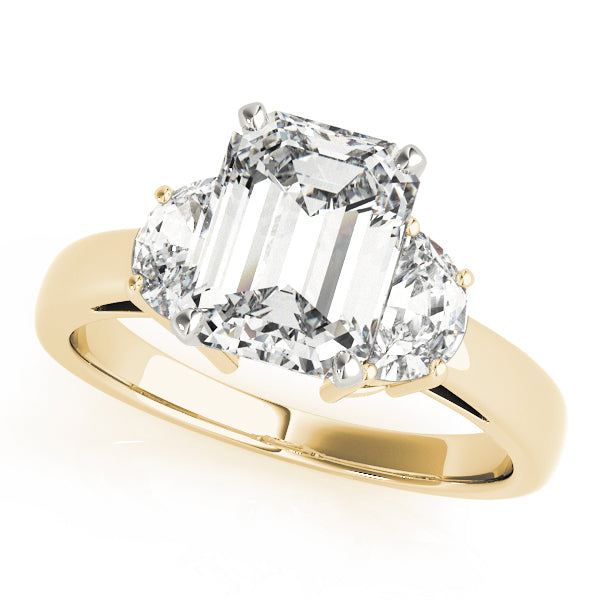Iconic Three-Stone Traps & Halfmoons Round Diamond Engagement Ring — 9K/18K Gold & Platinum