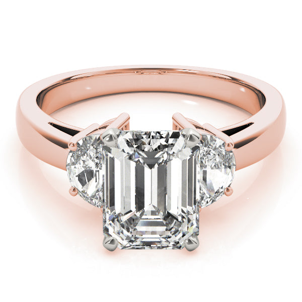 Iconic Three-Stone Traps & Halfmoons Round Diamond Engagement Ring — 9K/18K Gold & Platinum