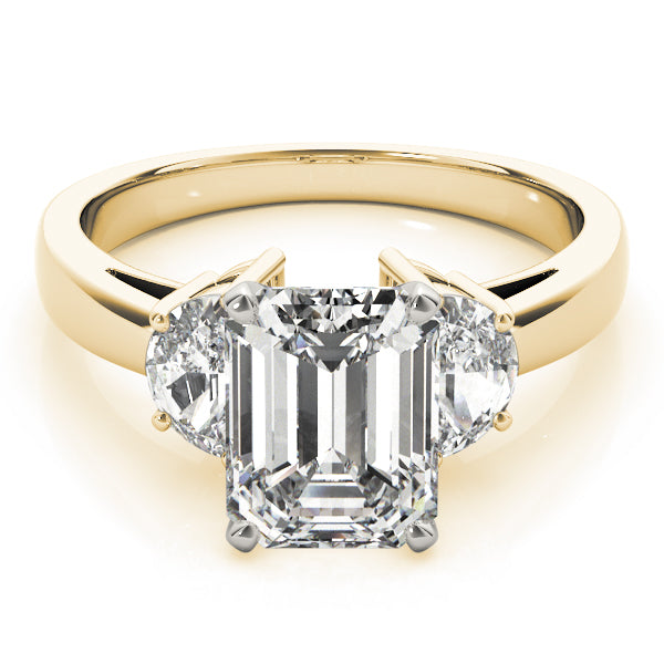 Iconic Three-Stone Traps & Halfmoons Round Diamond Engagement Ring — 9K/18K Gold & Platinum