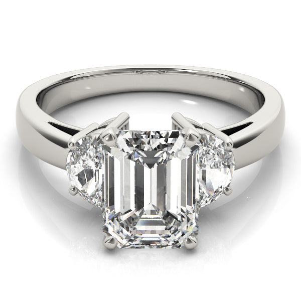 Iconic Three-Stone Traps & Halfmoons Round Diamond Engagement Ring — 9K/18K Gold & Platinum