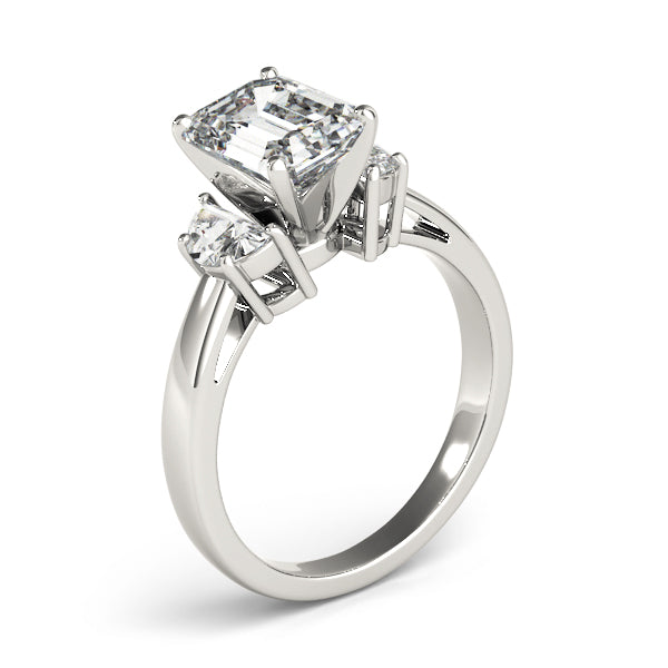 Iconic Three-Stone Traps & Halfmoons Round Diamond Engagement Ring — 9K/18K Gold & Platinum