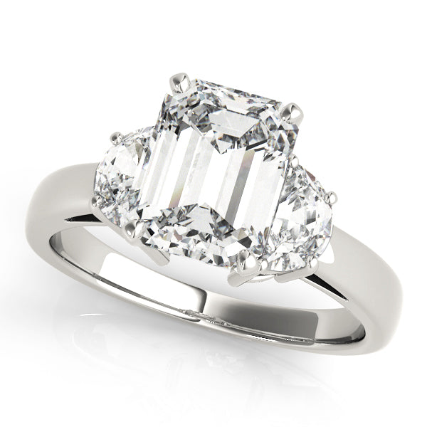 Iconic Three-Stone Traps & Halfmoons Round Diamond Engagement Ring — 9K/18K Gold & Platinum