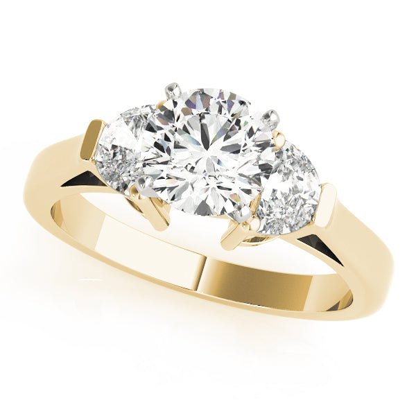 Signature Three-Stone Traps & Halfmoons Round Diamond Engagement Ring — 9K/18K Gold & Platinum