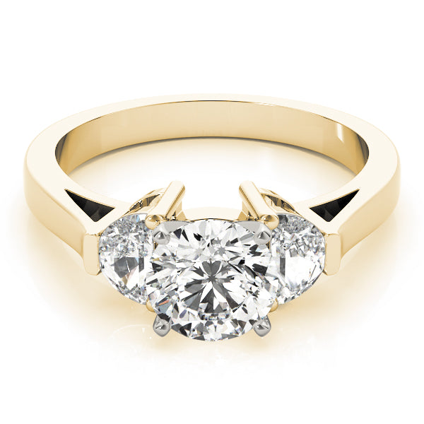 Signature Three-Stone Traps & Halfmoons Round Diamond Engagement Ring — 9K/18K Gold & Platinum