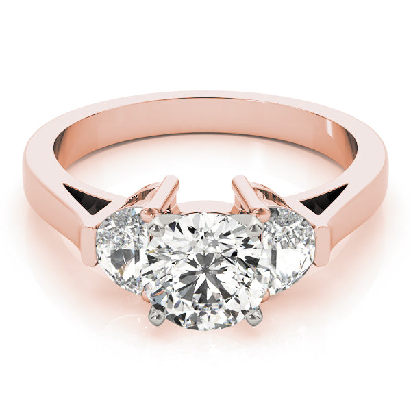 Signature Three-Stone Traps & Halfmoons Round Diamond Engagement Ring — 9K/18K Gold & Platinum