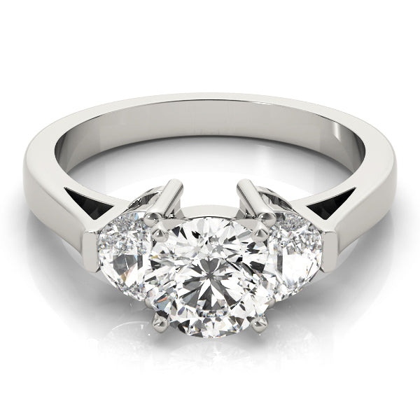 Signature Three-Stone Traps & Halfmoons Round Diamond Engagement Ring — 9K/18K Gold & Platinum