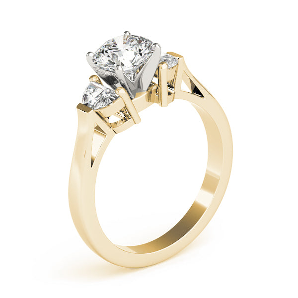 Signature Three-Stone Traps & Halfmoons Round Diamond Engagement Ring — 9K/18K Gold & Platinum