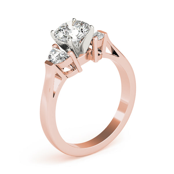 Signature Three-Stone Traps & Halfmoons Round Diamond Engagement Ring — 9K/18K Gold & Platinum