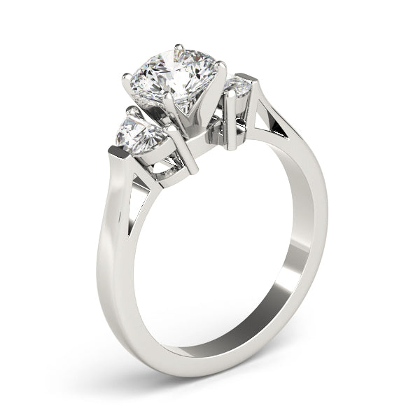 Signature Three-Stone Traps & Halfmoons Round Diamond Engagement Ring — 9K/18K Gold & Platinum
