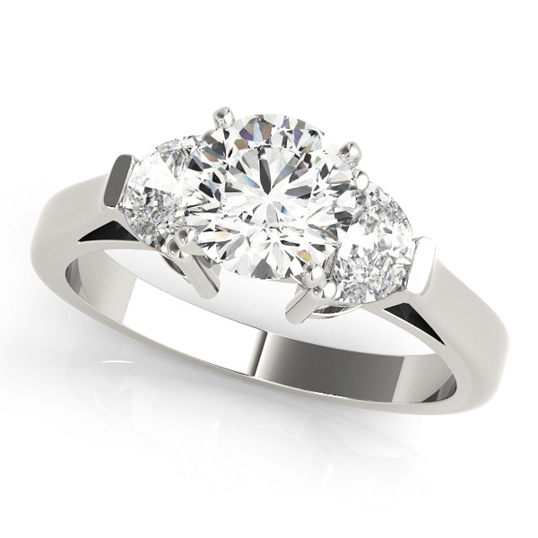 Signature Three-Stone Traps & Halfmoons Round Diamond Engagement Ring — 9K/18K Gold & Platinum