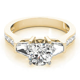 Artisan Fancy Shape Baguette Remounts Round Diamond Engagement Ring — 9K/18K Gold & Platinum
