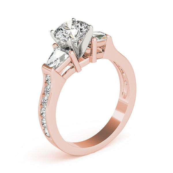 Artisan Fancy Shape Baguette Remounts Round Diamond Engagement Ring — 9K/18K Gold & Platinum