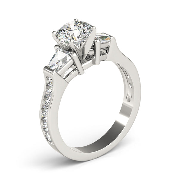 Artisan Fancy Shape Baguette Remounts Round Diamond Engagement Ring — 9K/18K Gold & Platinum