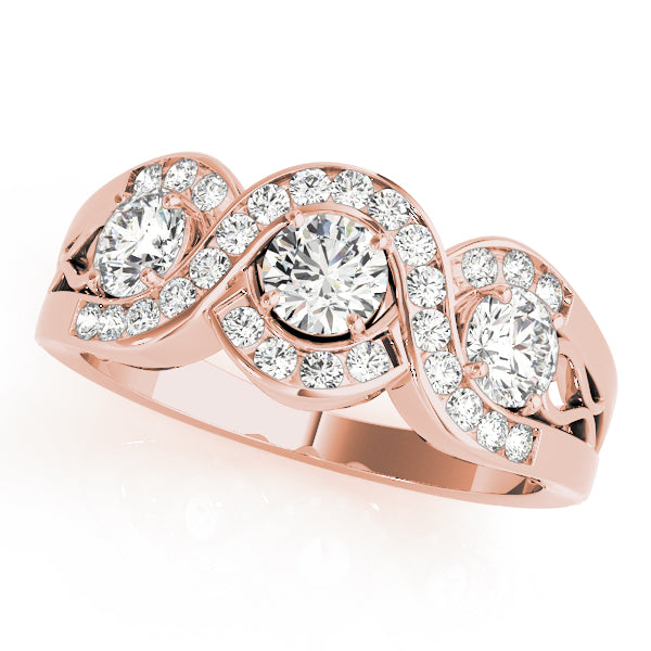Regal Three-Stone Round Diamond Engagement Ring — 9K/18K Gold & Platinum