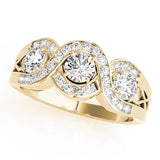 Regal Three-Stone Round Diamond Engagement Ring — 9K/18K Gold & Platinum