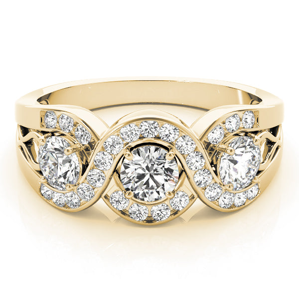 Regal Three-Stone Round Diamond Engagement Ring — 9K/18K Gold & Platinum