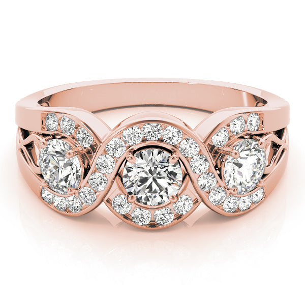 Regal Three-Stone Round Diamond Engagement Ring — 9K/18K Gold & Platinum