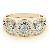 Regal Three-Stone Round Diamond Engagement Ring — 9K/18K Gold & Platinum