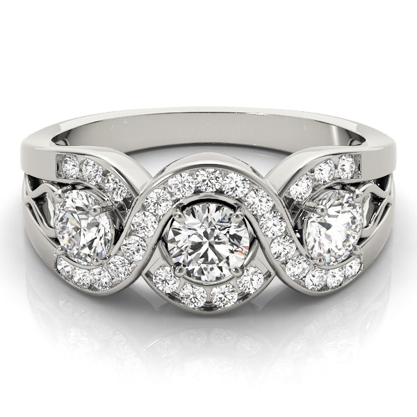 Regal Three-Stone Round Diamond Engagement Ring — 9K/18K Gold & Platinum