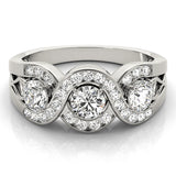 Regal Three-Stone Round Diamond Engagement Ring — 9K/18K Gold & Platinum