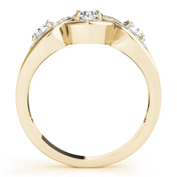 Regal Three-Stone Round Diamond Engagement Ring — 9K/18K Gold & Platinum