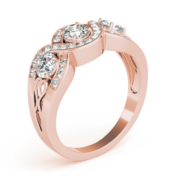 Regal Three-Stone Round Diamond Engagement Ring — 9K/18K Gold & Platinum
