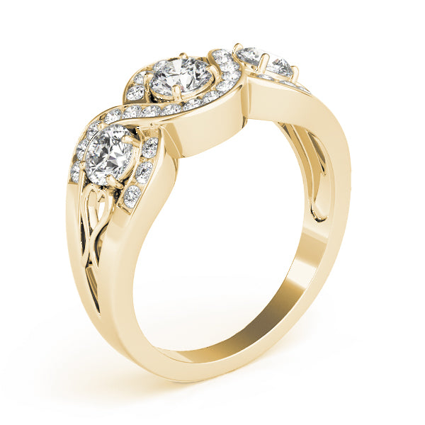 Regal Three-Stone Round Diamond Engagement Ring — 9K/18K Gold & Platinum