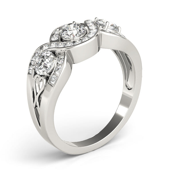 Regal Three-Stone Round Diamond Engagement Ring — 9K/18K Gold & Platinum