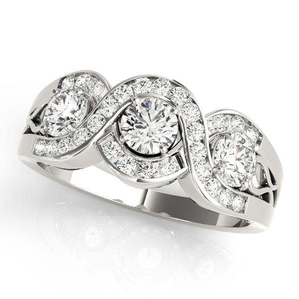 Regal Three-Stone Round Diamond Engagement Ring — 9K/18K Gold & Platinum