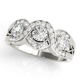 Regal Three-Stone Round Diamond Engagement Ring — 9K/18K Gold & Platinum