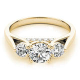 Sophisticated Three-Stone Round Diamond Engagement Ring — 9K/18K Gold & Platinum