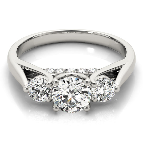 Sophisticated Three-Stone Round Diamond Engagement Ring — 9K/18K Gold & Platinum