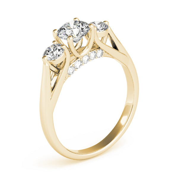 Sophisticated Three-Stone Round Diamond Engagement Ring — 9K/18K Gold & Platinum