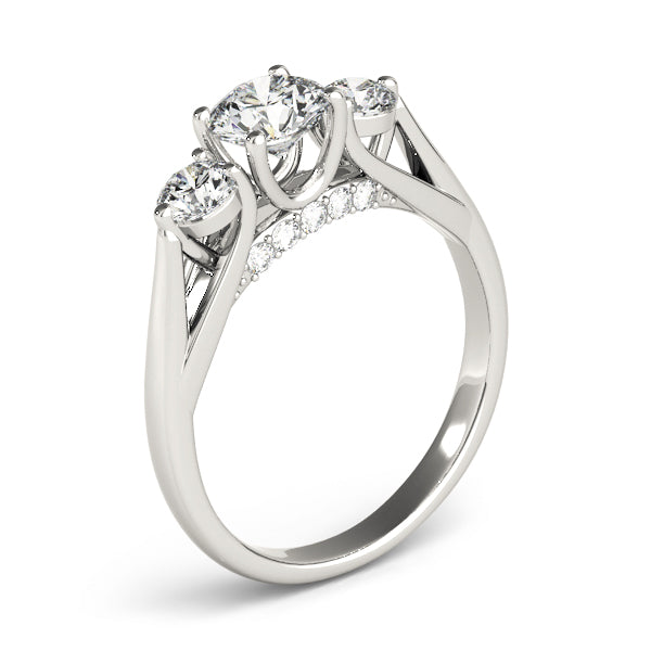 Sophisticated Three-Stone Round Diamond Engagement Ring — 9K/18K Gold & Platinum