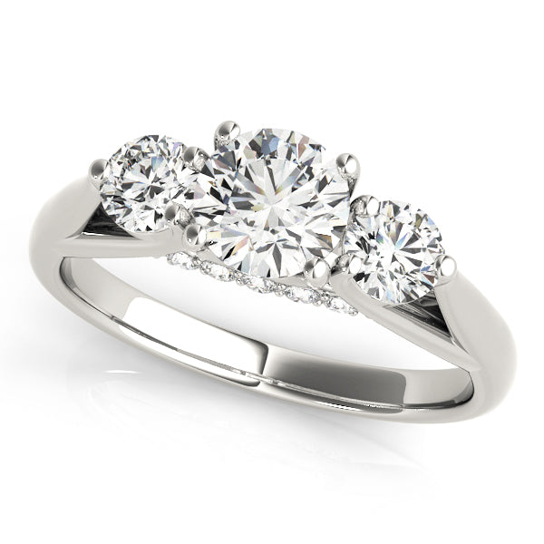 Sophisticated Three-Stone Round Diamond Engagement Ring — 9K/18K Gold & Platinum