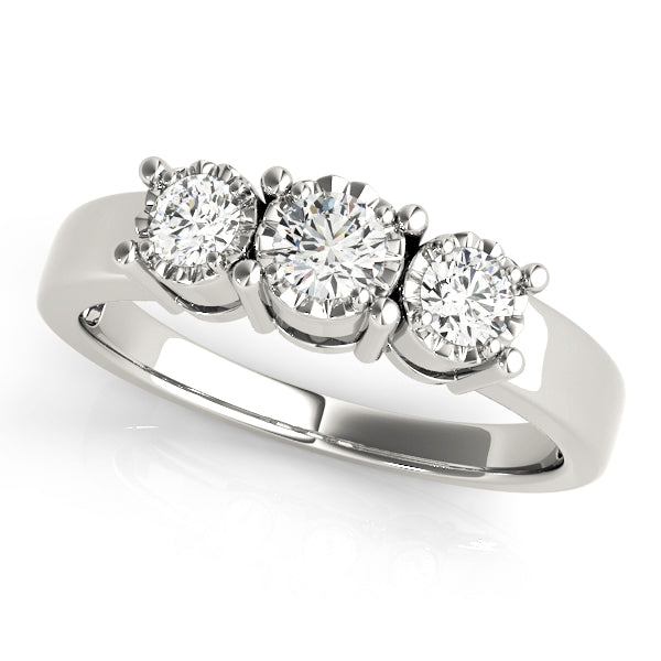 Radiant Three-Stone Round Diamond Engagement Ring — 9K/18K Gold & Platinum