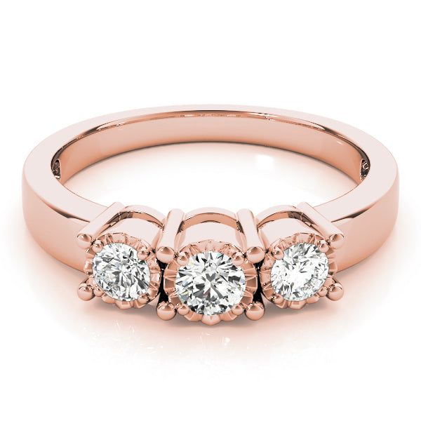 Radiant Three-Stone Round Diamond Engagement Ring — 9K/18K Gold & Platinum