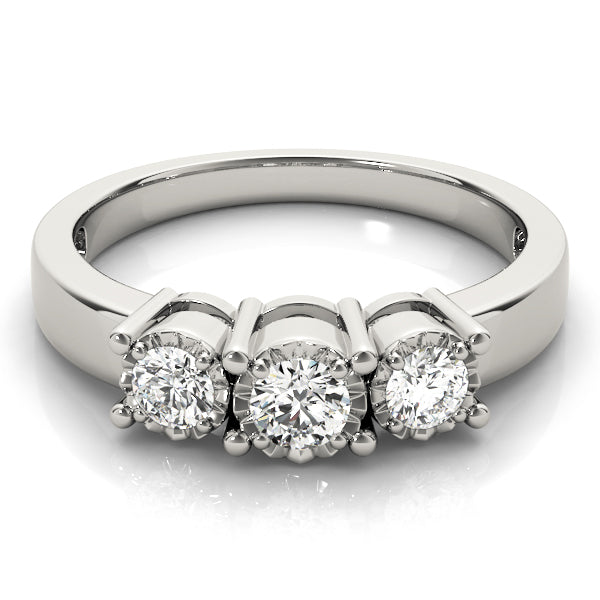 Radiant Three-Stone Round Diamond Engagement Ring — 9K/18K Gold & Platinum