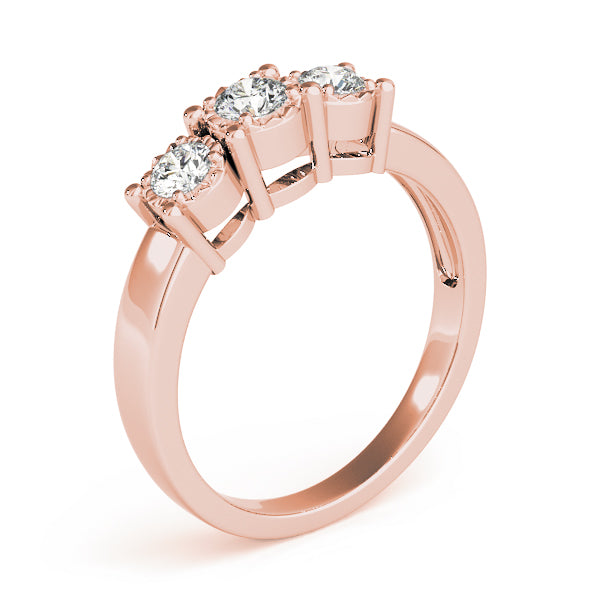 Radiant Three-Stone Round Diamond Engagement Ring — 9K/18K Gold & Platinum