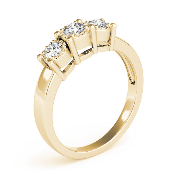 Radiant Three-Stone Round Diamond Engagement Ring — 9K/18K Gold & Platinum