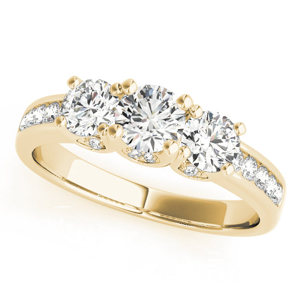 Brilliant Three-Stone Round Diamond Engagement Ring — 9K/18K Gold & Platinum