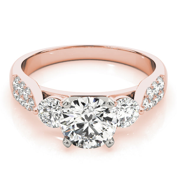 Opulent Three-Stone Round Diamond Engagement Ring — 9K/18K Gold & Platinum