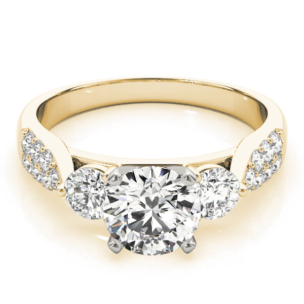 Opulent Three-Stone Round Diamond Engagement Ring — 9K/18K Gold & Platinum