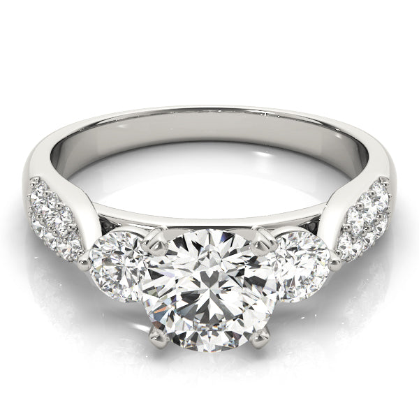 Opulent Three-Stone Round Diamond Engagement Ring — 9K/18K Gold & Platinum