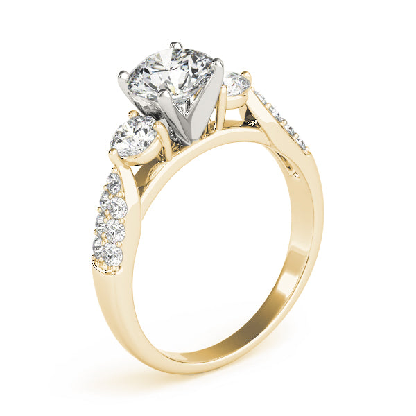 Opulent Three-Stone Round Diamond Engagement Ring — 9K/18K Gold & Platinum