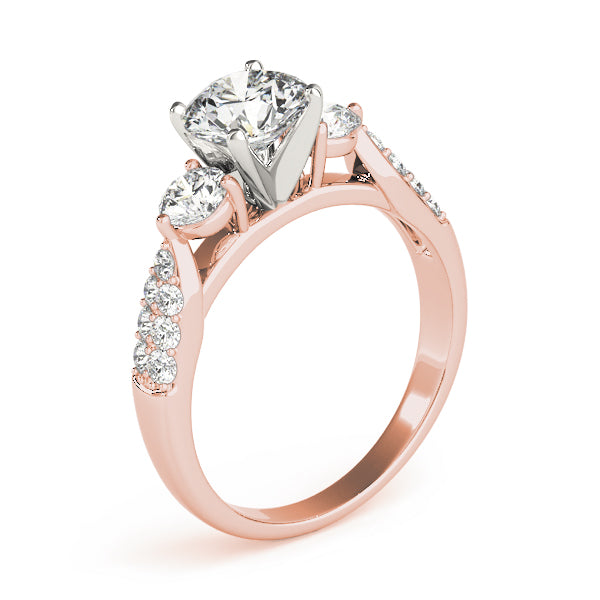 Opulent Three-Stone Round Diamond Engagement Ring — 9K/18K Gold & Platinum